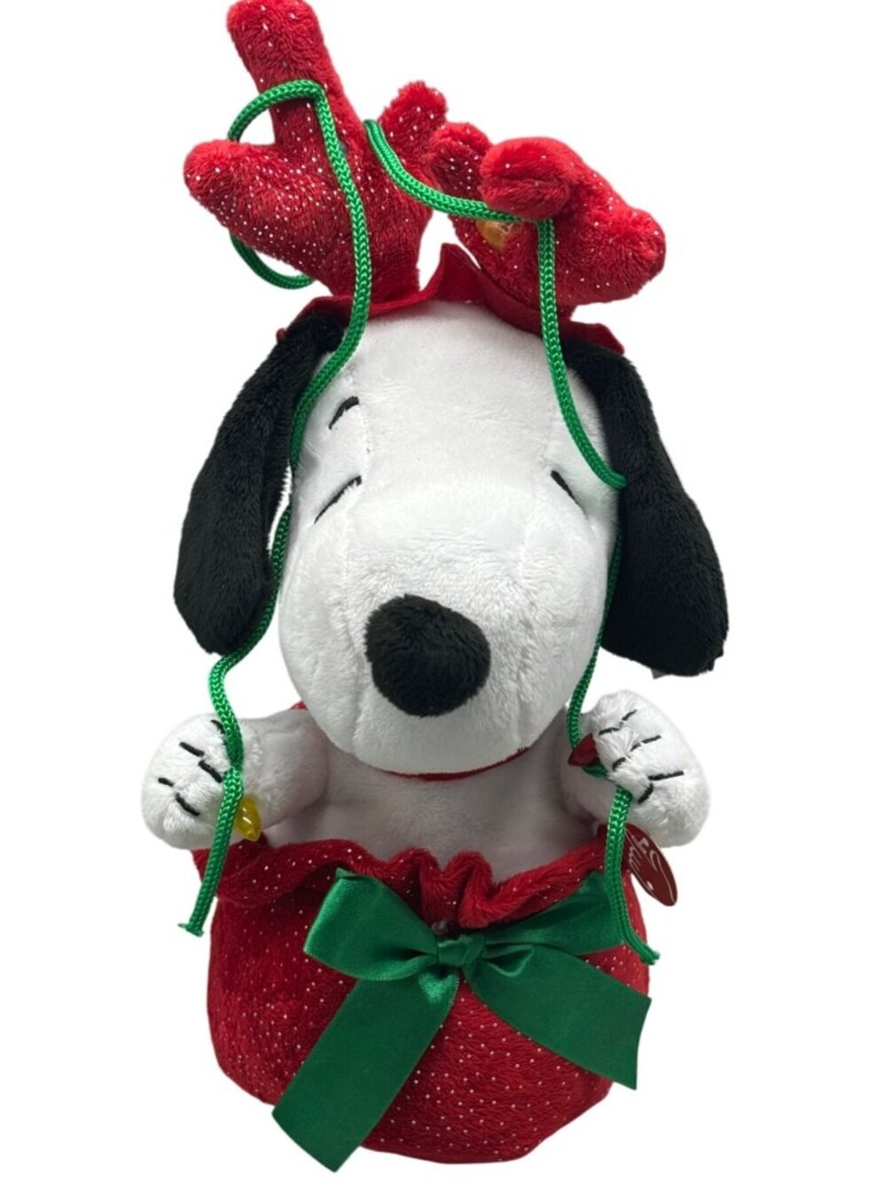 Peanuts Snoopy Christmas Light-Up Animated Plush With Antlers & Bow NWT READ